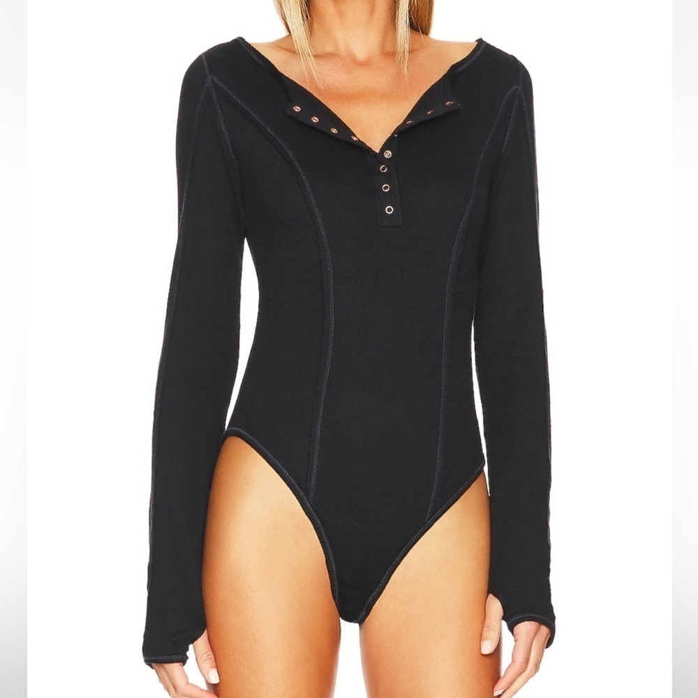 Free People Black  Sloan Bodysuit S NWT